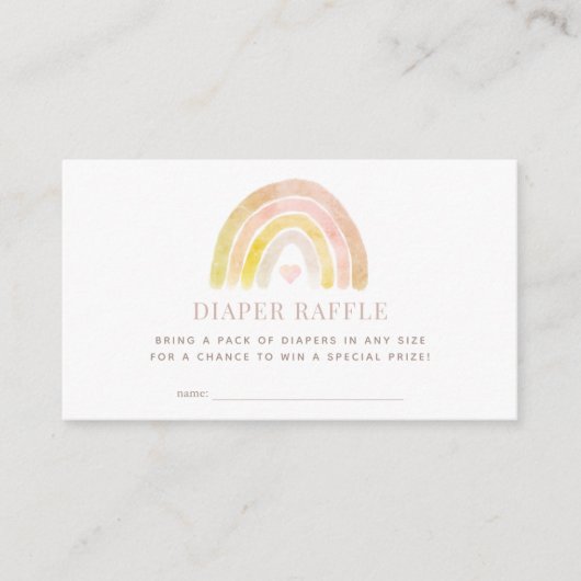 Muted Rainbow Waterverf Roze Luier Raffle Ticket Informatiekaartje (Voorkant)