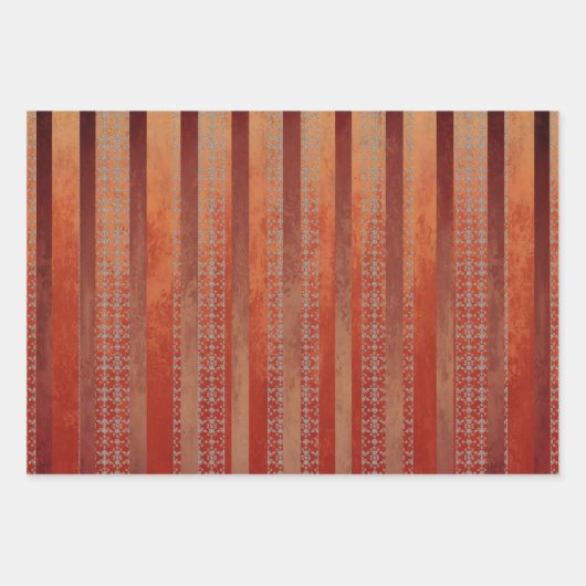 Muted Red en Green Stripe Herfst Inpakpapier Vel (Voorkant 2)