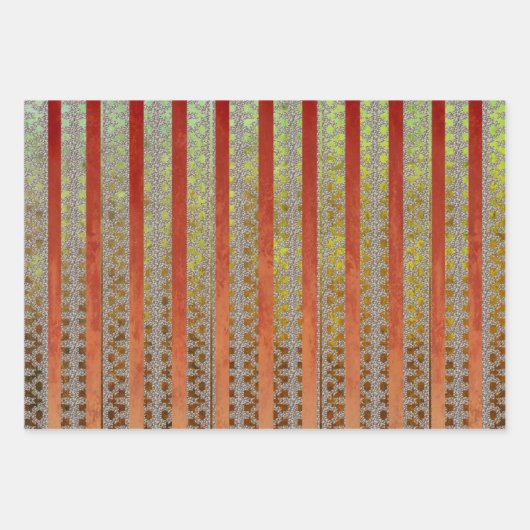 Muted Red en Green Stripe Herfst Inpakpapier Vel (Voorkant)