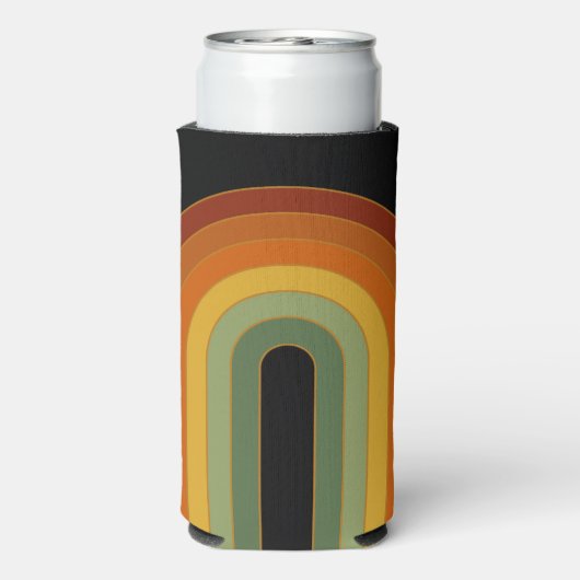 Muted Retro Seventies Groovy Rainbow Black Seltzer Blikjeskoeler (Seltzer Achterkant)