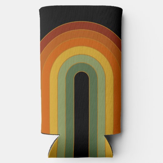 Muted Retro Seventies Groovy Rainbow Black Seltzer Blikjeskoeler (Achterkant)