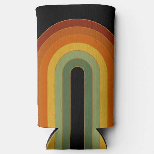 Muted Retro Seventies Groovy Rainbow Black Seltzer Blikjeskoeler (Voorkant)