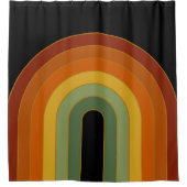 Muted Retro Seventies Rainbow Black Douchegordijn (Voorkant)