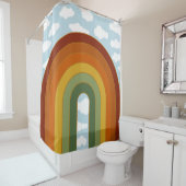 Muted Retro Seventies Rainbow Cloud Sky Douchegordijn (In situ)