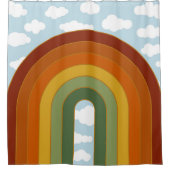 Muted Retro Seventies Rainbow Cloud Sky Douchegordijn (Voorkant)