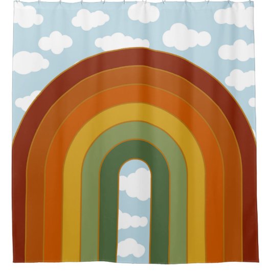 Muted Retro Seventies Rainbow Cloud Sky Douchegordijn (Voorkant)