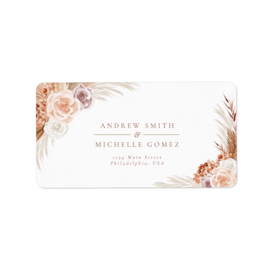 Muted Roos Pampas Terracotta Boho Wedding Address Etiket (Voorkant)