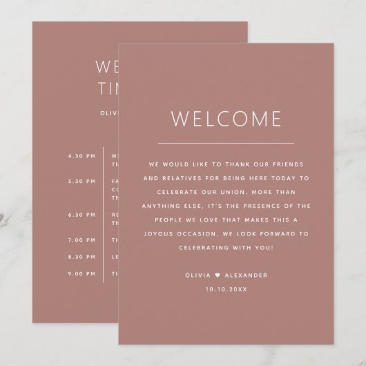 Muted Rosewood Timeline | Fall Wedding Welcome  Kaart (Voorkant / Achterkant)