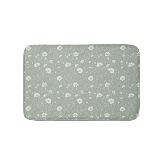 Muted Sage Green And White Wildflower Pattern Badmat (Voorkant)