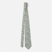 Muted Sage Green And White Wildflower Patterned Stropdas (Achterkant)