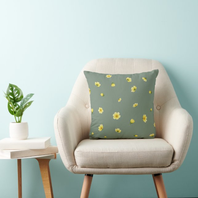 Muted Sage Japanese Winter Cosmos Floral Pattern Kussen (Stoel)