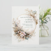 Muted Teal Watercolor Gold Circle Wedding Kaart (Staand voorkant)