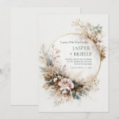 Muted Teal Watercolor Gold Circle Wedding Kaart (Voorkant / Achterkant)