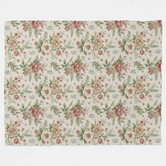 Muted Tone Shabby Chic Classic Bloemaccenten Fleece Deken (Voorkant (Horizontaal))