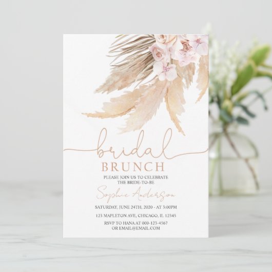 Muted Tones Bohemian Pampas Grass Bridal Brunch Kaart (Staand voorkant)