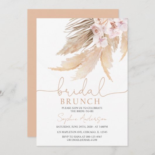 Muted Tones Bohemian Pampas Grass Bridal Brunch Kaart (Voorkant / Achterkant)