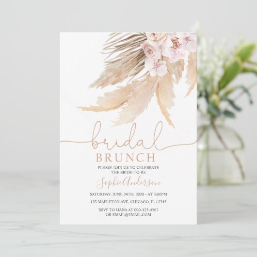 Muted Tones Bohemian Pampas Grass Bridal Brunch Kaart (Staand voorkant)