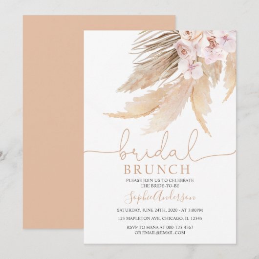 Muted Tones Bohemian Pampas Grass Bridal Brunch Kaart (Voorkant / Achterkant)