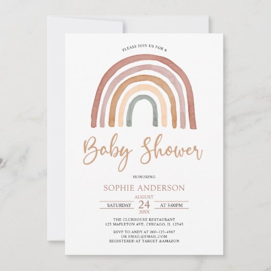 Muted Tones Boho Rainbow Baby shower Invitation Kaart (Voorkant)