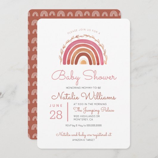 Muted Tones Boho Rainbow Baby shower Invitation Kaart (Voorkant / Achterkant)
