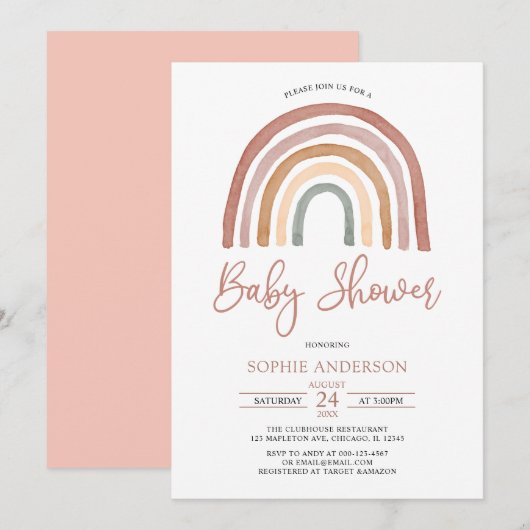 Muted Tones Boho Rainbow Baby shower Invitation Kaart (Voorkant / Achterkant)
