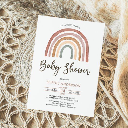 Muted Tones Boho Rainbow Baby shower Invitation Kaart
