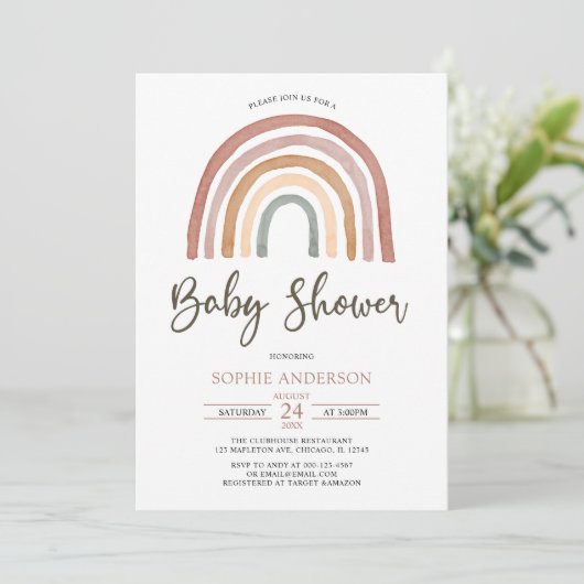 Muted Tones Boho Rainbow Baby shower Invitation Kaart (Staand voorkant)
