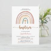 Muted Tones Boho Rainbow Baptism Invitation Kaart (Staand voorkant)