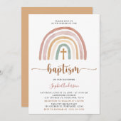 Muted Tones Boho Rainbow Baptism Invitation Kaart (Voorkant / Achterkant)