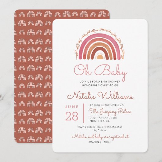 Muted Tones Boho Rainbow Oh Baby shower Invitation Kaart (Voorkant / Achterkant)