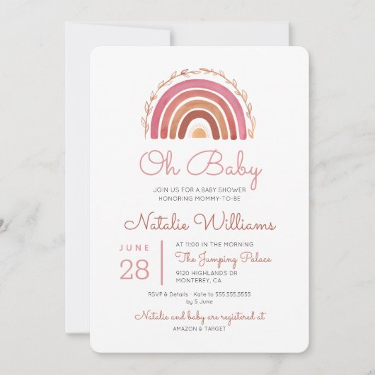 Muted Tones Boho Rainbow Oh Baby shower Invitation Kaart (Voorkant)