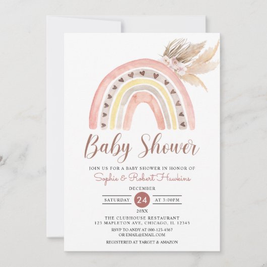 Muted Tones Boho Rainbow Pampas Grass Baby shower  Kaart (Voorkant)