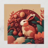 Muted Tones Rabbit Chinese nieuwjaarsuitnodiging Kaart (Voorkant / Achterkant)