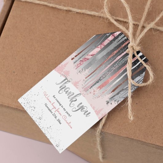 Muted Tones Silver Snowy Mystic Wood Verjaardag Cadeaulabel