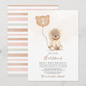 Muted Tones Teddy Bear Beary First Birthday Kaart (Voorkant / Achterkant)