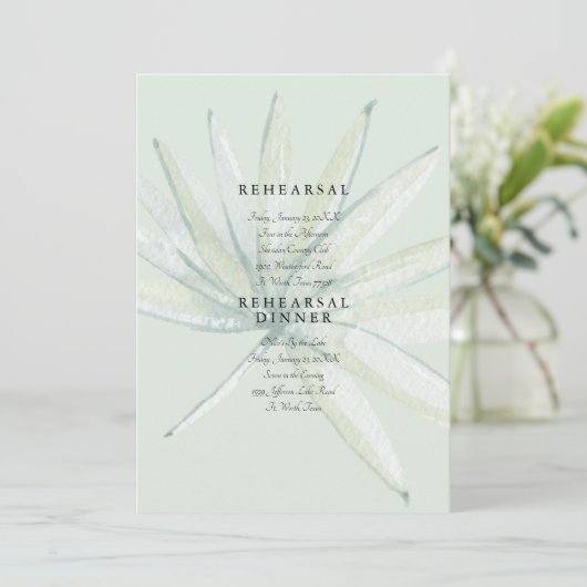 Muted Tropical Foliage Wedding Mint Rehearsal Kaart (Staand voorkant)