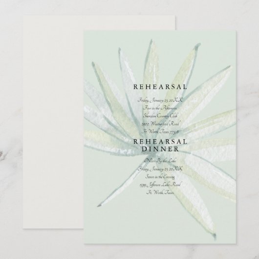 Muted Tropical Foliage Wedding Mint Rehearsal Kaart (Voorkant / Achterkant)