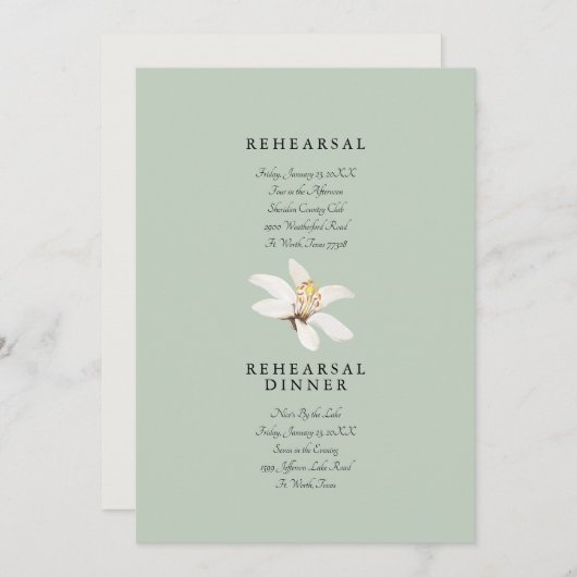 Muted Tropical Foliage Wedding Sage Rehearsal Kaart (Voorkant / Achterkant)