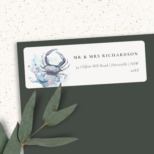 Muted Underwater Crab Coral Nautical Address Etiket