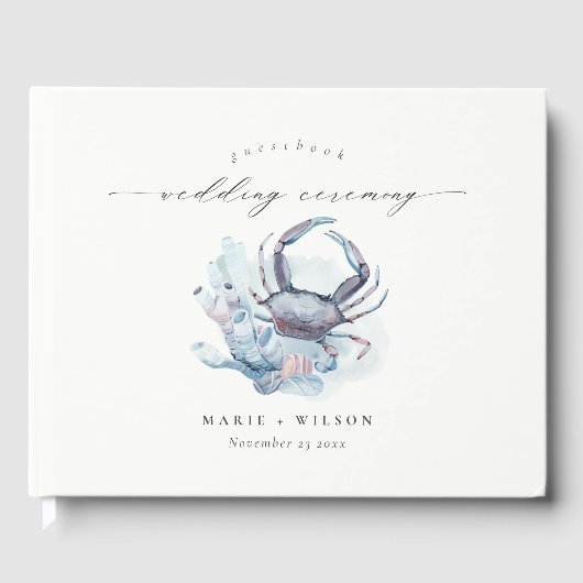 Muted Underwater Crab Coral Nautical Wedding Gastenboek (Voorkant)