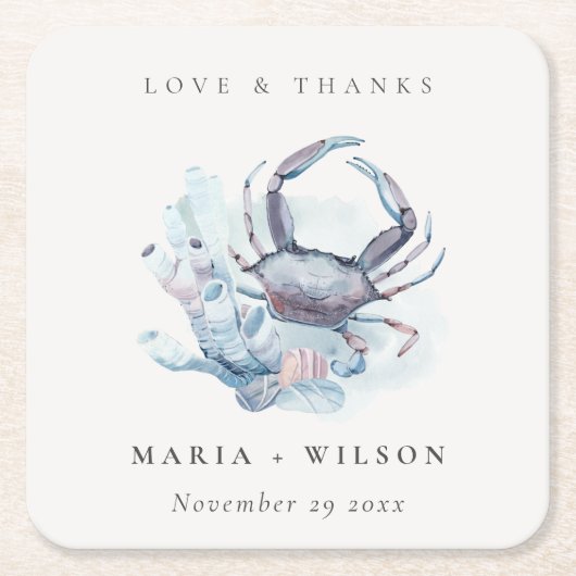 Muted Underwater Crab Coral Nautical Wedding Kartonnen Onderzetters (Voorkant)