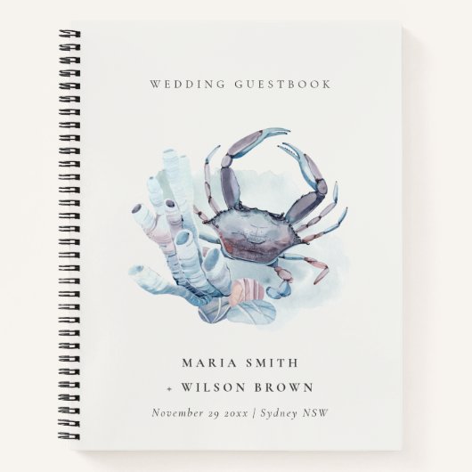 Muted Underwater Crab Coral Nautical Wedding Notitieboek (Voorkant)
