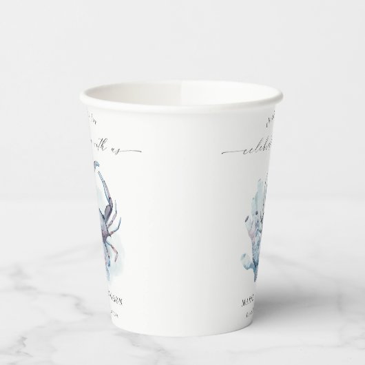 Muted Underwater Crab Coral Nautical Wedding Papieren Bekers (Links)