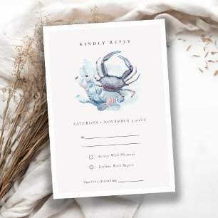Muted Underwater Crab Coral Nautical Wedding RSVP Kaartje