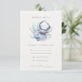 Muted Underwater Crab Coral Nautical Wedding RSVP Kaartje (Staand voorkant)