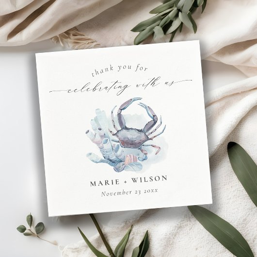 Muted Underwater Crab Coral Nautical Wedding Servet