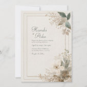 Muted Wildflower Folk Wedding Kaart (Voorkant)