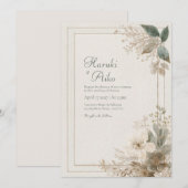 Muted Wildflower Folk Wedding Kaart (Voorkant / Achterkant)