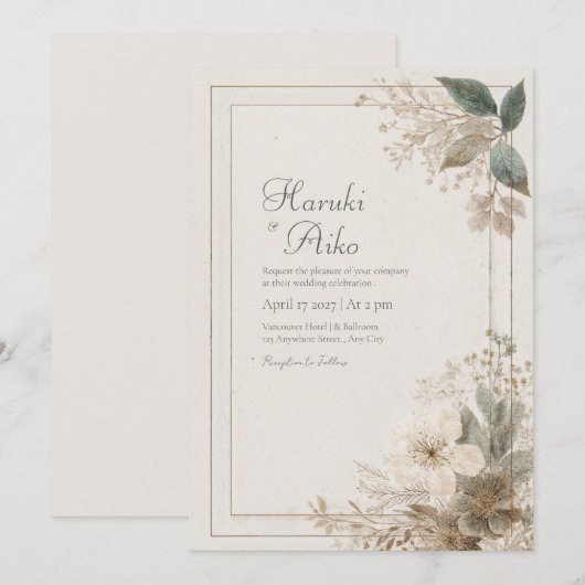 Muted Wildflower Folk Wedding Kaart (Voorkant / Achterkant)