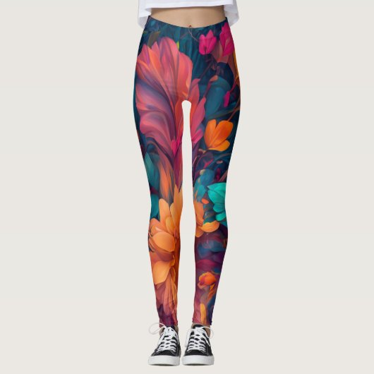 Muticoloured grillige bloemen romantische kunst leggings (Voorkant)